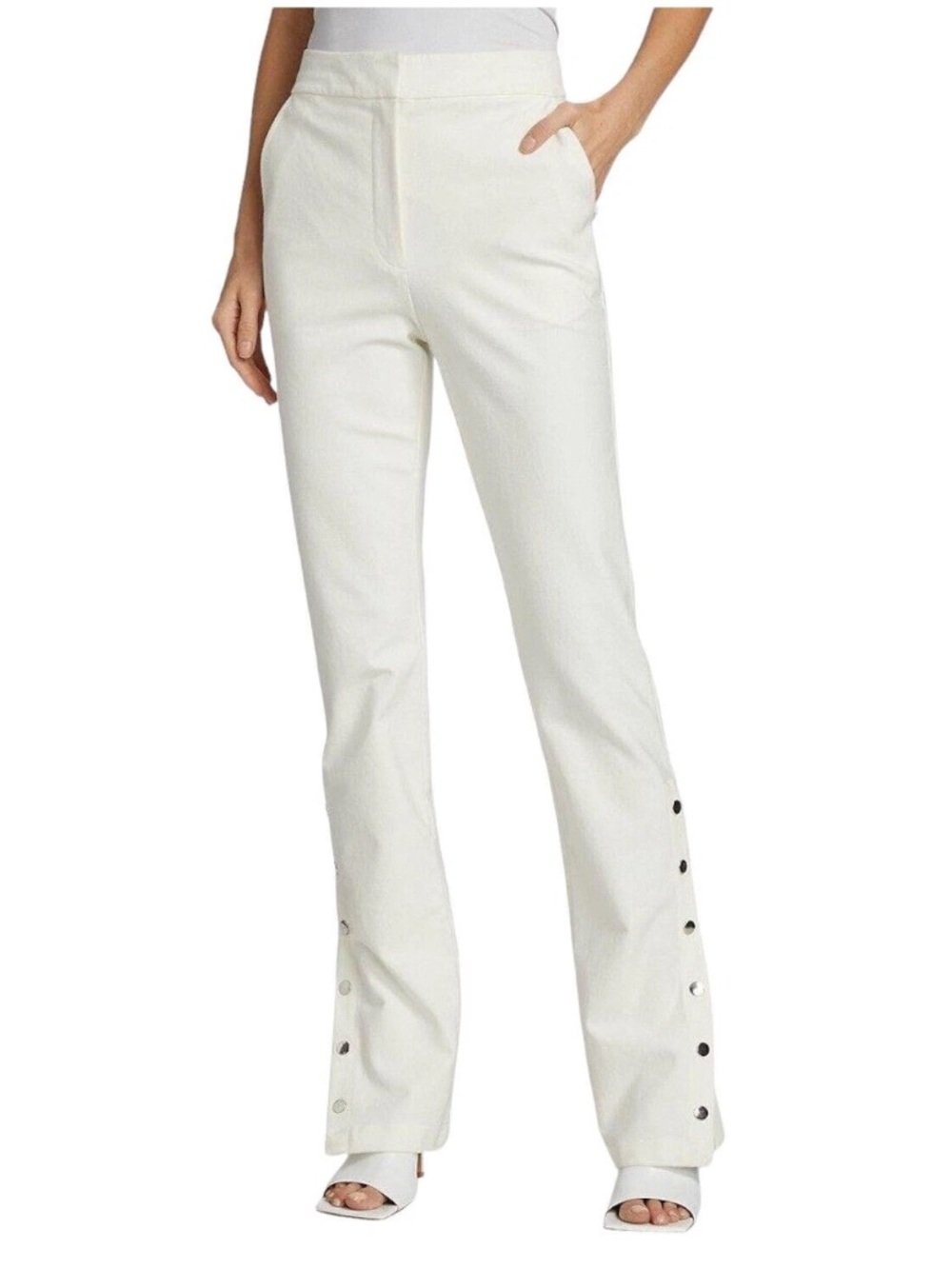 DEREK LAM 10 CROSBY cream slacks with silver button